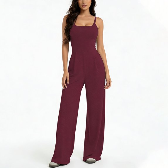 LEKWK Womens Wide Leg Pants Slim Fit Sleeveless One Piece Jumpsuits for Women Wide Leg Full Length Dressy Pantsuits for Evening Party Outfits