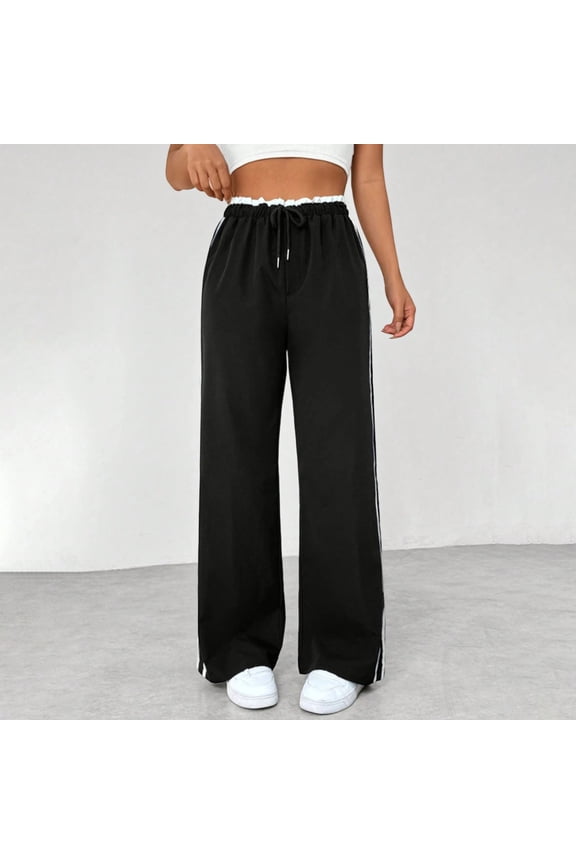 Womens Wide Leg Track Pants High Waisted Side Stripe Sweatpants Drawstring Elastic Bottom Breathable Soft Athletic Lounge Casual Gym Workout Outfits