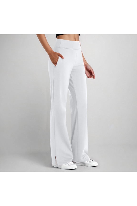 Womens Wide Leg Yoga Pants High Waist Side Slit Pockets Trouser Style Yoga Pants Loose Fit Casual Work Yoga Work Pants Soft office Bottoms