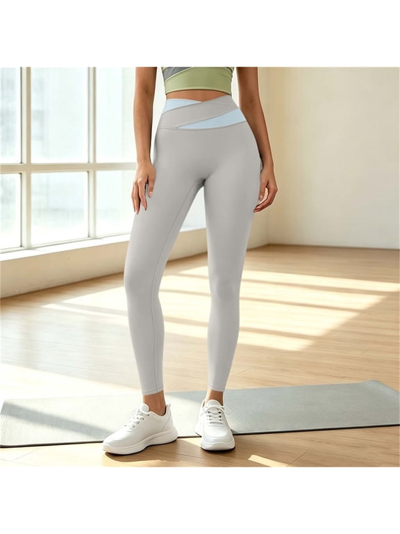 Womens Yoga Pants Tummy Control Stretch Leggings High Waisted Slim Fit Tights Gym Workout Running Athleisure Activewear Silver L