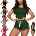 thumbnail image 1 of LEKWK Workout Sets for Women 2 Piece Short Sleeve Crewneck Crop Tops and Drawstring Elastic Waist Shorts Tracksuit Summer Running Athletic Outfits, 1 of 7