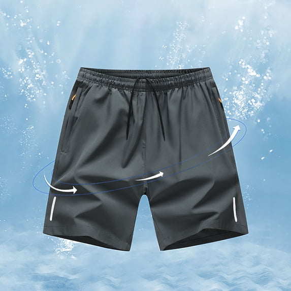 LEKWK Workout Shorts for Men Athletic Running Gym Shorts Quick Dry Lightweight Breathable Fitness Trousers with Zipper Pockets Elastic Waist Summer Activewear for Training Dark Gray L
