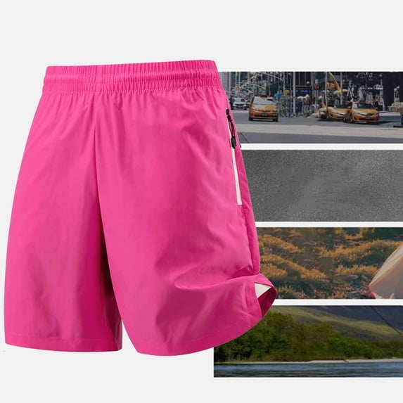 LEKWK Workout Shorts for Men Elastic Waist Quick Dry Athletic Short with Zipper Pockets Lightweight Breathable Activewear for Running Gym Training Pink M
