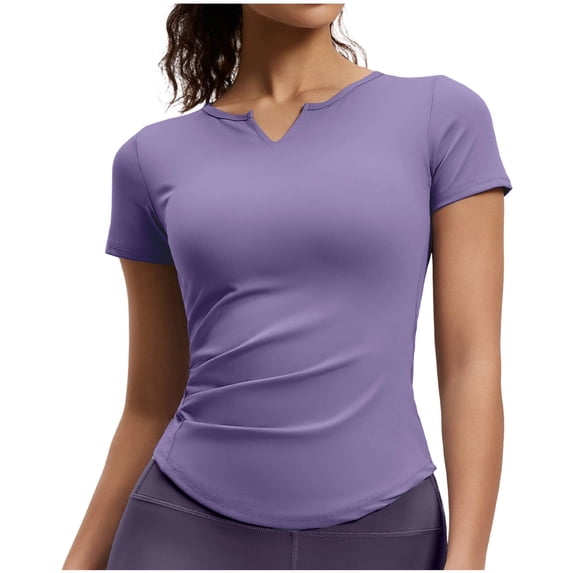 LEKWK Workout Tops for Women Short Sleeve Quick Dry V Neck Athletic Tops Lightweight Breathable Slim Fit T-Shirt for Hiking Yoga Running Gym