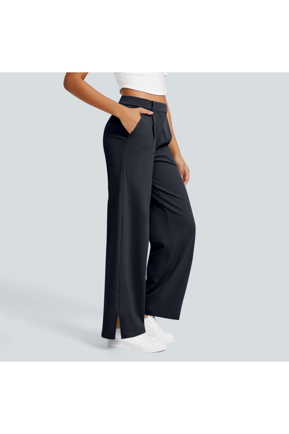 Yoga Dress Pants Women High Waisted Pleated Front Pockets Work Yoga Pants office Wide Leg Side Slit Trouser Yoga Pants Business Casual Attire