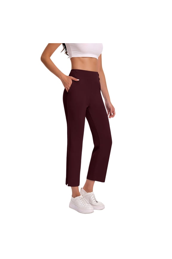 Yoga Dress Pants Women High Waisted Sailor Button Pockets Straight Leg Leggings Ankle Length Split Hem Yoga Work Pants Professional Clothing