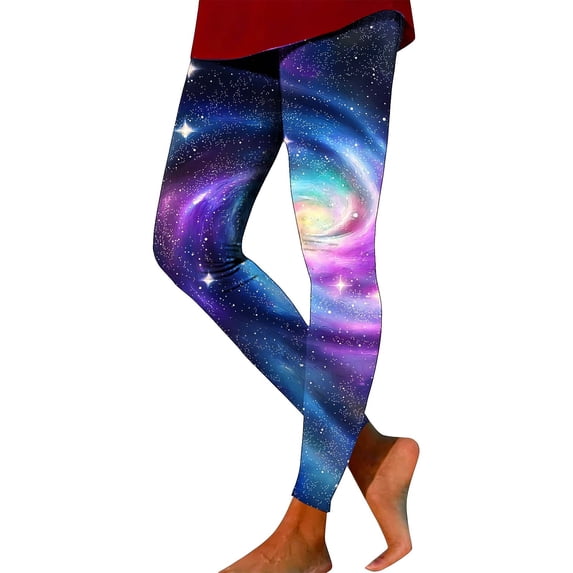 LEKWK Yoga Pants Women Slim Fit Vibrant Galaxy Graphic Yoga Pants with Pockets High Waisted Gym Pants High Elastic Stretch Active Pants Space Print Outfits