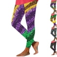 thumbnail image 1 of LEKWK Yoga Pants for Women Ribbon Confetti Print Mardi Gras Yoga Leggings High Waist Holiday Festival Soft Leggings Stretchy Party Carnival Outfits, 1 of 6