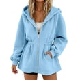 thumbnail image 1 of LEKWK Zip up Hoodie Women Drawstring Waist Drop Shoulder Fleece Jacket with Pockets Long Sleeve Lightweight Casual Fall Outerwear Blue XL, 1 of 7