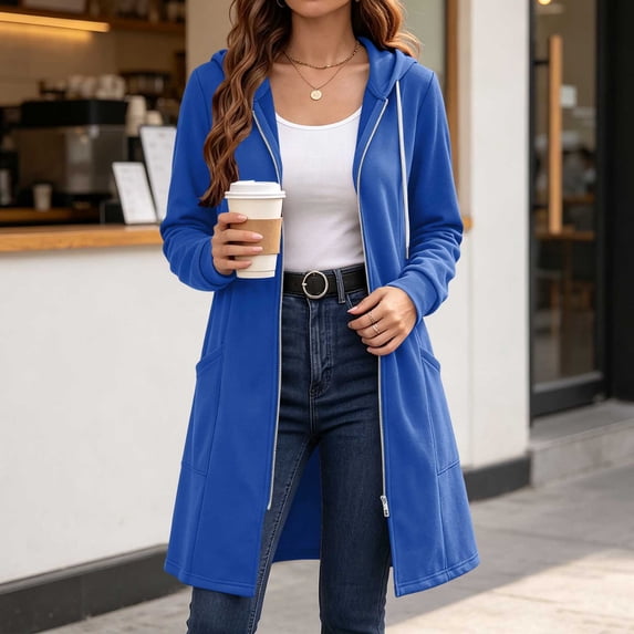 LEKWK Zip up Hoodie Women Lightweight Long Sleeve Athletic Jacket Drawstring Sweatshirt with Pockets Fall Winter Casual Outwear Blue XXL