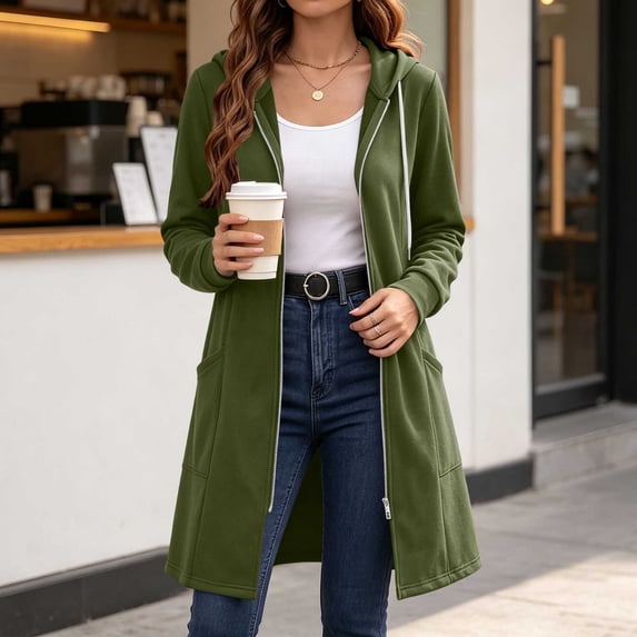 LEKWK Zip up Hoodie Women Lightweight Long Sleeve Athletic Jacket Drawstring Sweatshirt with Pockets Fall Winter Casual Outwear Green L