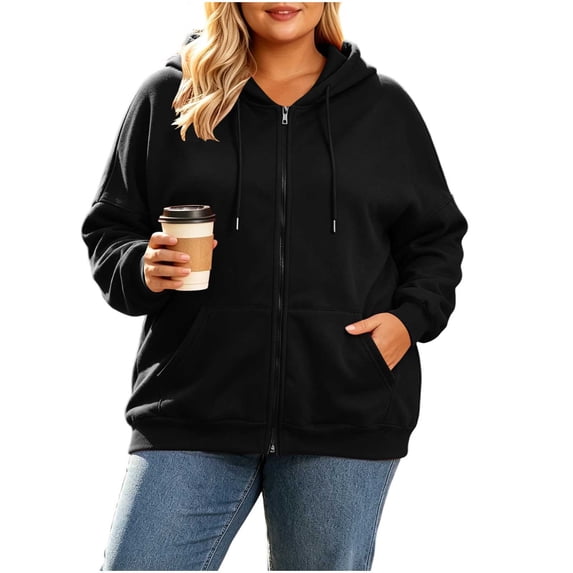 LEKWK Zip up Hoodie Women Plus Size Lightweight Oversized Sweatshirt Long Sleeve Athletic Jacket with Pockets Fall Casual Activewear Black XXXXXL