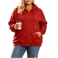 thumbnail image 1 of LEKWK Zip up Hoodie Women Plus Size Lightweight Oversized Sweatshirt Long Sleeve Athletic Jacket with Pockets Fall Casual Activewear Red XL, 1 of 9