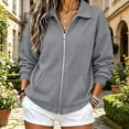 thumbnail image 1 of LEKWK Zip up Jackets for Women Waffle Collar Lightweight Fall Coat with Pockets Drop Shoulder Long Sleeve Casual Athletic Outerwear Gray S, 1 of 6