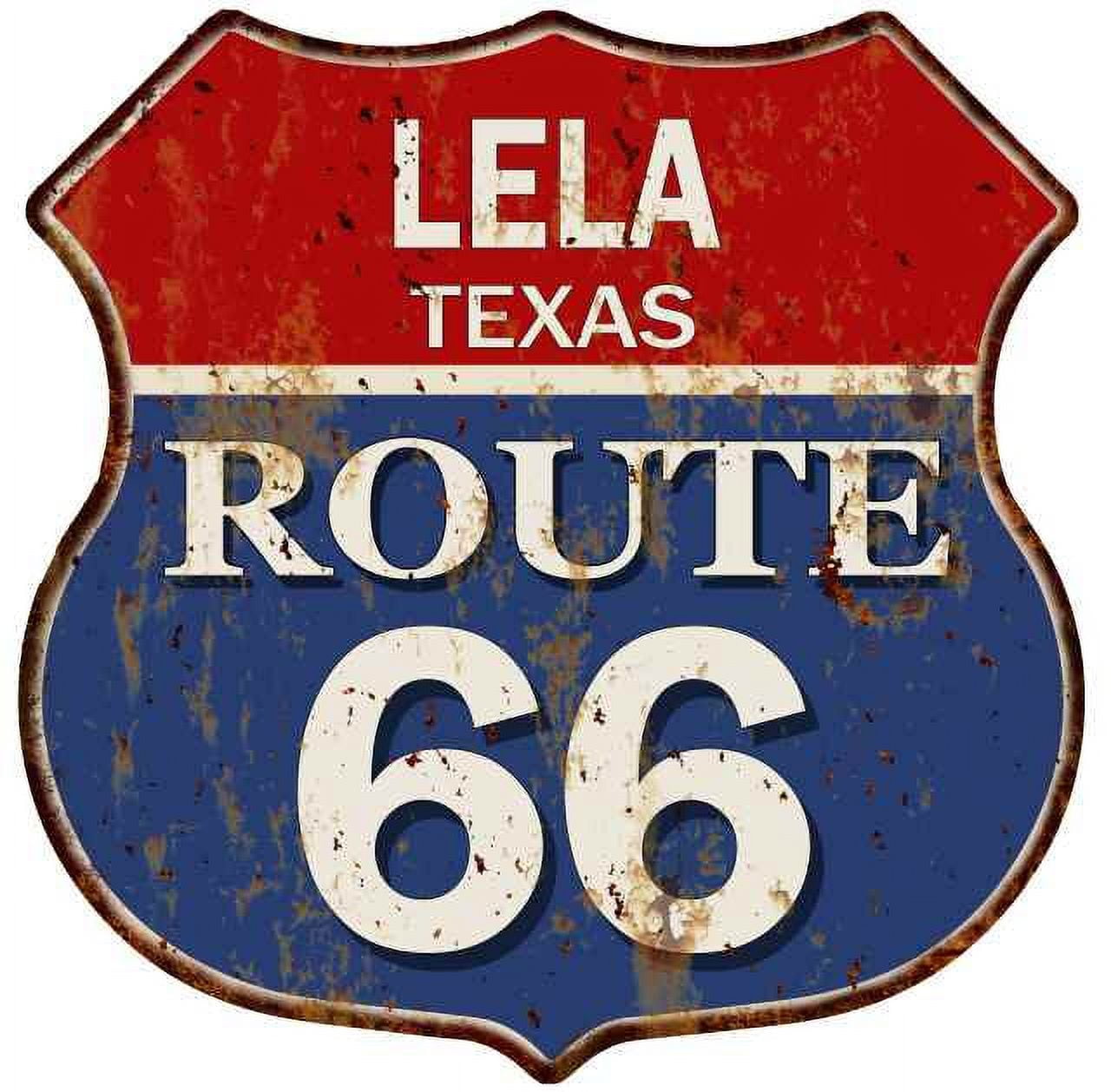 LELA, TEXAS Route 66 Shield Metal Sign Man Cave Garage