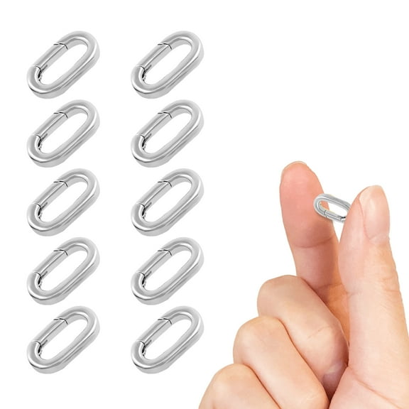 LELE LIFE 10 Pcs Platinum Plated Carabiner Necklace Clasps and Closures, Oval Spring Ring Clasp Pearl Necklace Connector Extender Clip for Necklace Bracelet Jewelry Making, Silver