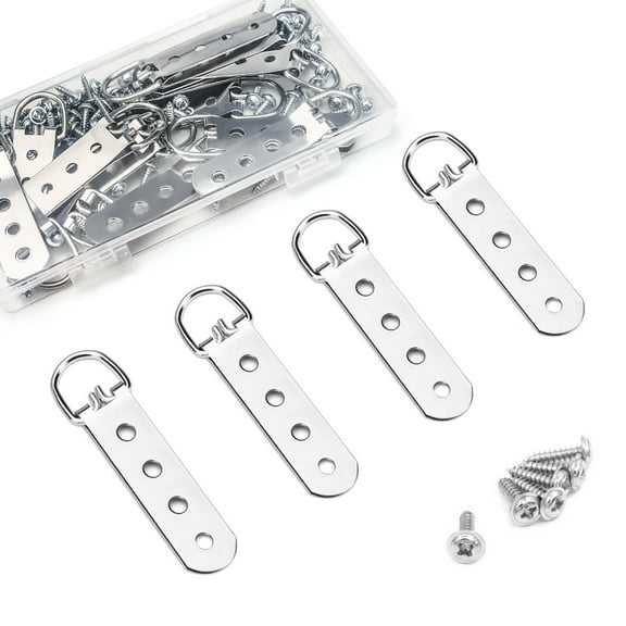 LELE LIFE 20 Pack D Ring Picture Hangers with Screws, Heavy Duty 4 Holes Picture Hanging Hardware Picture Hooks for Painting Clock Mirror Photo Artwork Picture Frame with Box