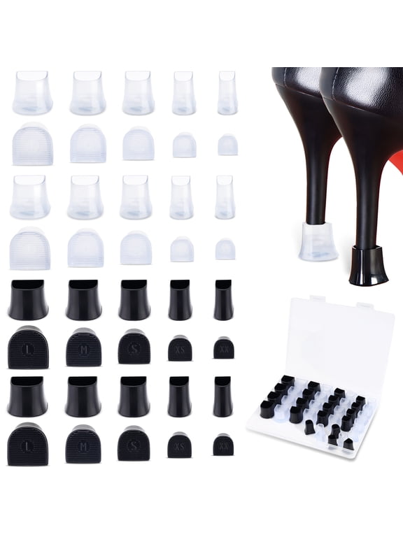 20 Pairs 5 Sizes High Heel Protectors for Shoes, Heel Caps for High Heels Noise Reducing Non-Slip Heel Stoppers, Heel Repair Tip Covers with Box for Wedding, Grass, Gravel