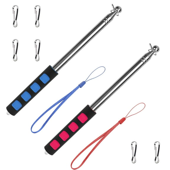 LELE LIFE 2Pcs 8.2FT Handheld Telescoping Flag Pole with Clips, Portable Stainless Steel Teachers Pointer for Tour Guide Horse Training Festival