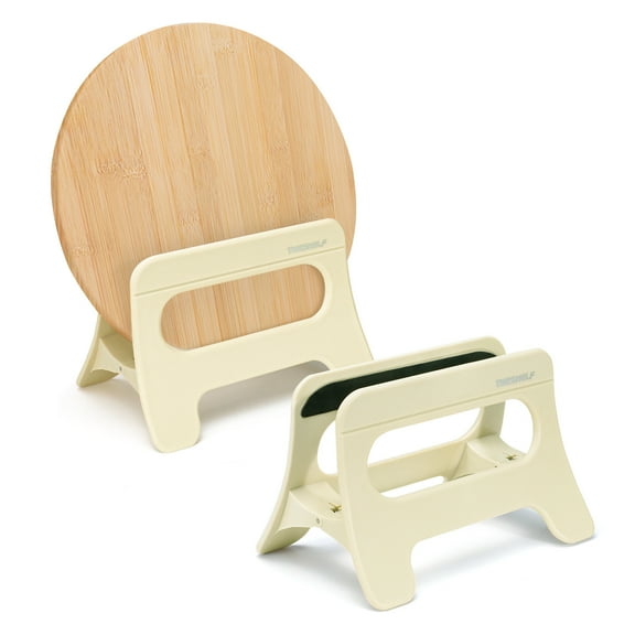 LELE LIFE 2Pcs Cutting Board Holder, Automatic Width Adjustment Chopping Board Stand for Countertop Cabinet Pot Lid Organizer, Beige