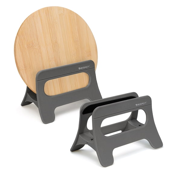LELE LIFE 2Pcs Cutting Board Holder, Automatic Width Adjustment Chopping Board Stand for Countertop Cabinet Pot Lid Organizer, Gray
