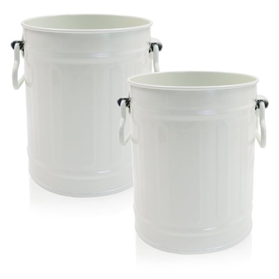 LELE LIFE 2Pcs Retro Barrel Pen Holder with 2 Handles, Metal Pencil Holder Pen Cup, Makeup Brush Holder, Cute Pen Organizer for Desk Office Home, White