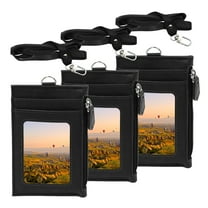 LELE LIFE 3 Pack Leather Badge Holder with Zipper Pocket, ID Badge Card Wallet with Lanyard and 4 Card Slots 1 Zipper Pocket, Black