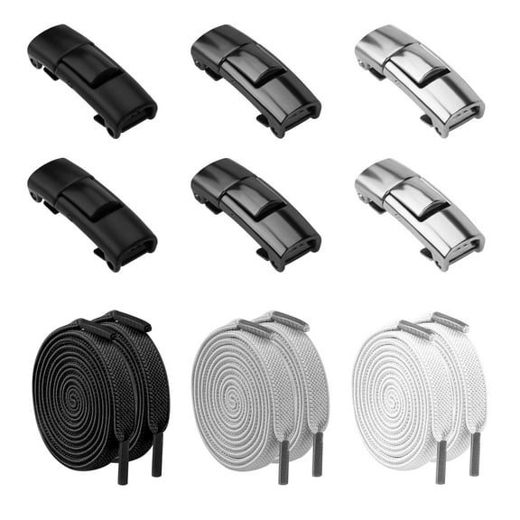 LELE LIFE 3 Pairs Elastic Shoe Laces for Sneakers No Tie, Flat Tieless Shoelaces for Adults, Black White Grey Stretchy Shoes Strings, 3 Colors Clips