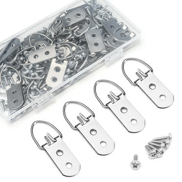LELE LIFE 35 Pack D Ring Picture Hangers with Screws, Heavy Duty 2 Holes Picture Hanging Hardware Picture Hooks for Painting Clock Mirror Photo Artwork Picture Frame with Box
