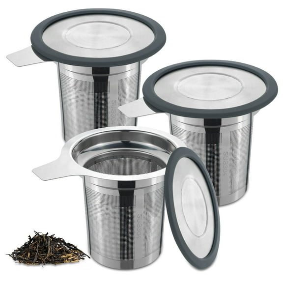 LELE LIFE 3Pcs Extra Fine Mesh Tea Infuser Strainer with Lid, Large Capacity Infusers for Loose Tea, 18/8 Stainless Steel Loose Leaf Tea Steeper Tea Diffuser