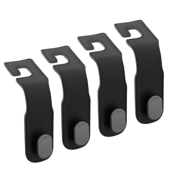 LELE LIFE 4 Pack Car Headrest Hook for Purse, Strong Leather Build-in Metal Car Seat Hanger Holder for Handbag Grocery Bag, Universal Vehicle Interior Accessories, Black