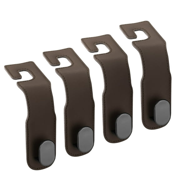 LELE LIFE 4 Pack Car Headrest Hook for Purse, Strong Leather Build-in Metal Car Seat Hanger Holder for Handbag Grocery Bag, Universal Vehicle Interior Accessories, Mocha