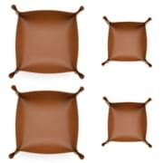 LELE LIFE 4 Pack Leather Valet Tray, 2 Sizes Catchall Tray Desk Organizer for Key Jewelry Trinket Watch Perfume Coin, for Entryway Table Nightstand Dresser Vanity Travel, Brown