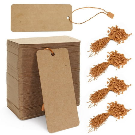 LELE LIFE 400pcs Gift Tags with String, Large Price Tags Clothing Tags Blank Kraft Paper Hang Tags for Clothes Sale Christmas Gift Crafts Pricing Inventory, Brown