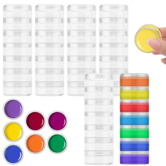 LELE LIFE 42 Pack Paint Containers Cups with Lids, Stackable 10ml Empty Watercolor Paint Pans, Travel Watercolor Palette Tin Case Pot for DIY Travel Kit, Acrylic Painting, Gouache
