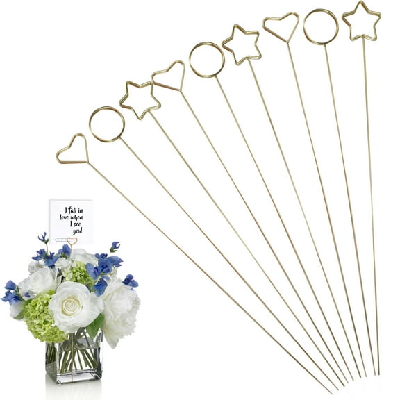 LELE LIFE 45Pcs Gift Flower Card Holder Stick, Metal Flower Floral Pick clips, Gold Table Number Holders for Flower Arrangements Wedding Birthday Party