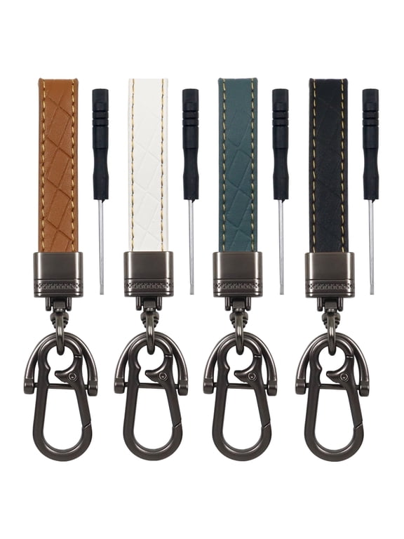 4Pcs Leather Car Key Chain, Heavy Duty Car Key Fob Keychain Holder with 360°Rotatable Snap Swivel and Anti-Lost D-Ring for Men Women