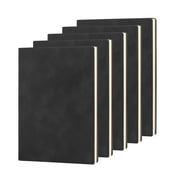 LELE LIFE 5 Pack Lined Journal Notebook, Comfortable Soft Cover Leather Bulk Journals for Writing Women Men, A5 Notebooks for Work Note Taking Business, Black