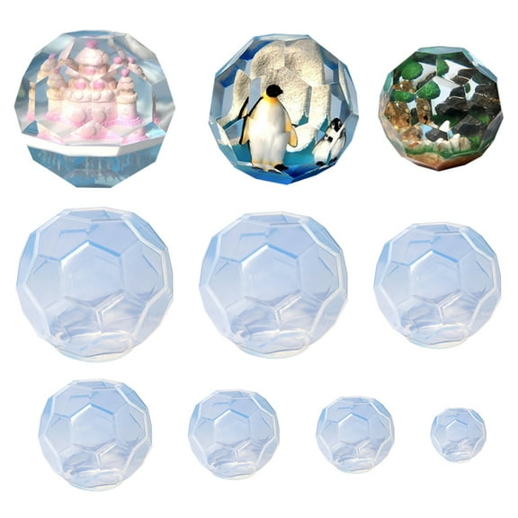 LELE LIFE 7pcs Hexagonal Faceted Sphere Resin Molds, Large Clear 3D Polyhedron Sphere Silicone Molds for Epoxy Resin, 7 Sizes GeometrySilicone Resin Molds