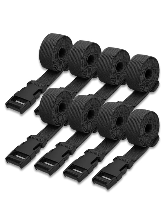 8Pack Utility Straps with Quick-Release Buckle, 59"x1" Suitcase Belt Adjustable Nylon Strap, Packing Straps for Luggage Backpack Sleeping Bag, Black