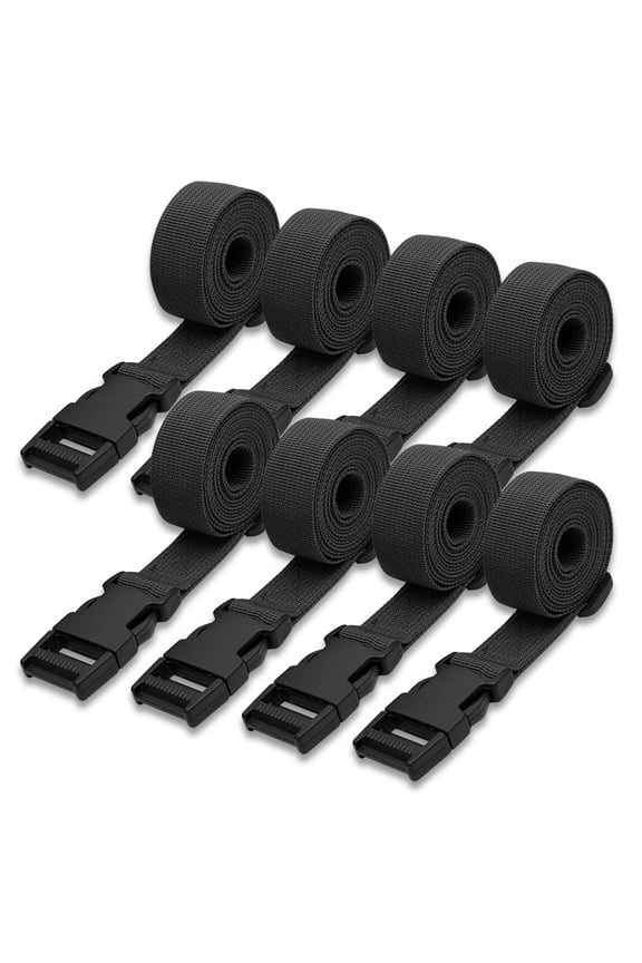 8Pack Utility Straps with Quick-Release Buckle, 59"x1" Suitcase Belt Adjustable Nylon Strap, Packing Straps for Luggage Backpack Sleeping Bag, Black
