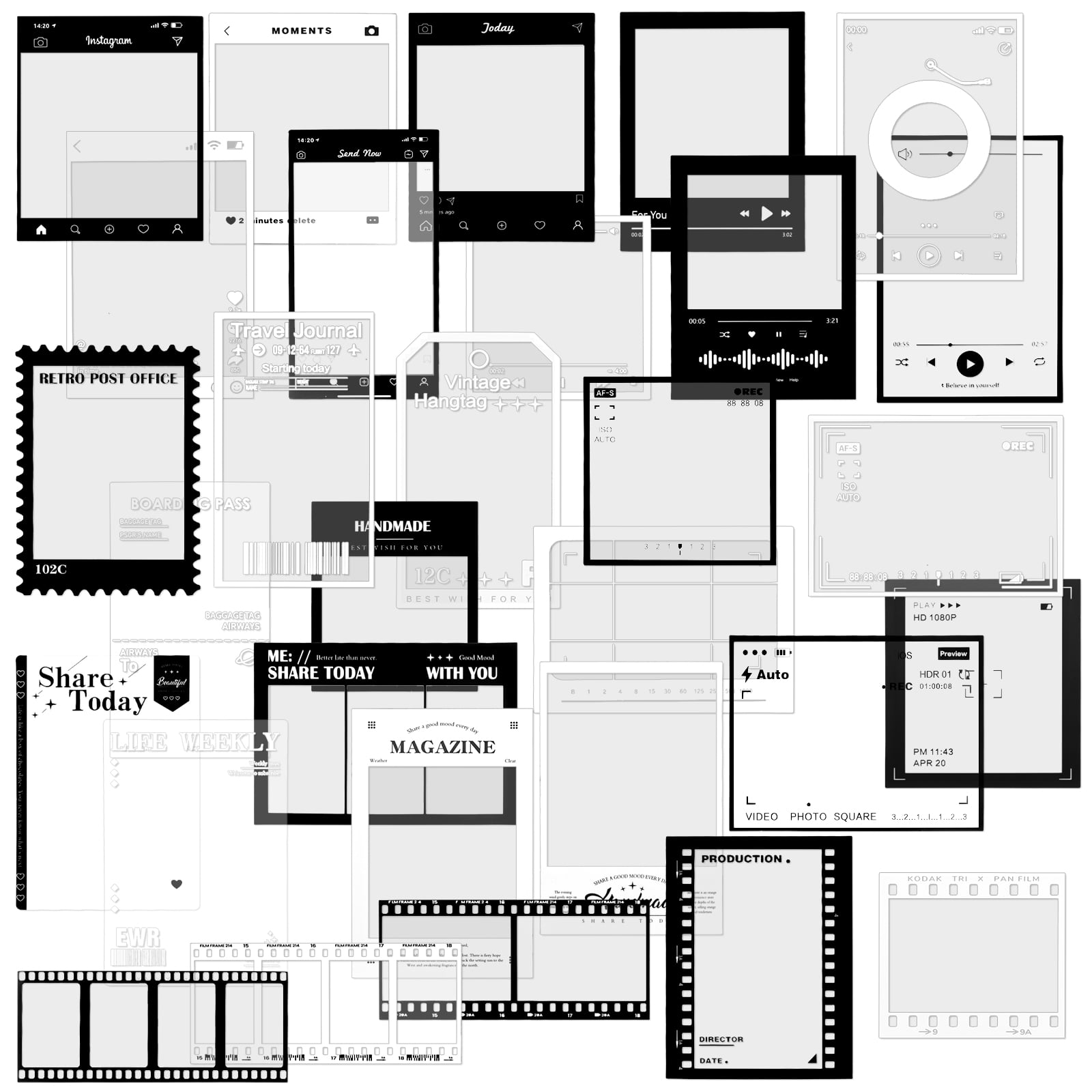 LELE LIFE 90 Pack Camera Film Scrapbook Stickers, Decorative Filmstrip Photo Frame Sticker for Cinema Decoration Scrapbooking Supplies Junk Journal Arts Crafts Collage Album
