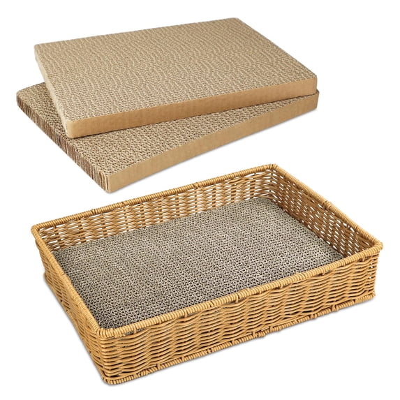 LELE LIFE Cat Scratcher Basket with 3Pcs Cat Scratch Pad, Cardboard Cat Scratcher Cat Scratching Board, Cat Scratching Post for Small Indoor Cats