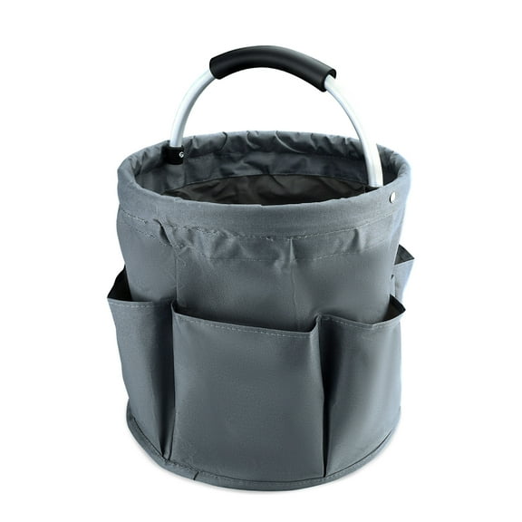 LELE LIFE Cleaning Caddy with Handle, Cleaning Supplies Organizer, Foldable Cleaning Supply Tote Bag Bucket with 6 Side Pockets for Housekeepers, Car Detailing, Household, Grey