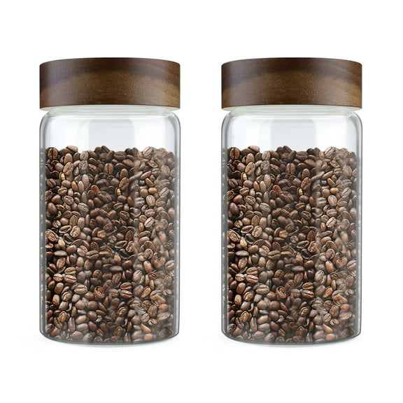 LELE LIFE Glass Jar with Wooden Airtight Lid, 20oz/600ml - Food Containers Canisters for Kitchen Counter & Pantry - for Sugar Coffee Tea Cookie Candy Oats Cereal, 2 Pack