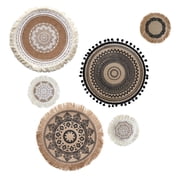 LELE LIFE Jute Boho Wall Decor Set of 6, Flat Round Macrame Boho Wall Hanging, Mandala Wall Art for Bohemian Farmhouse Rustic Bedroom Living Room Wall Decor
