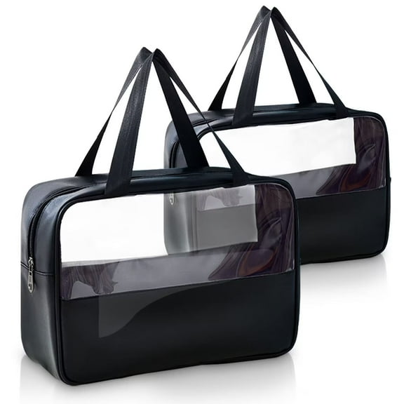 LELE LIFE Large Clear Toiletry Bags for Traveling, 2Pcs Waterproof Travel Bag set for Toiletries Women Men, Transparent Makeup Cosmetic, Black