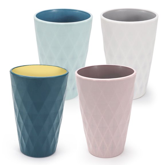LELE LIFE Unbreakable Plastic Cups Reusable, 11.8oz Stackable Drinking Glasses Set of 4, Dual Color Water Drinking Cups Tumbler Cups for Kitchen Bathroom
