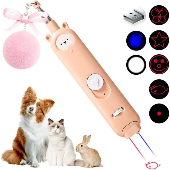 LELEE, 2 in 1 Laser Pointer Cat Toys,Internative Cat Toys for Indoor Cats,3 5 Light Modes Cat Wand Toy, Retractable Cat Feather Toys, Long Range Kitten Toys,USB Rechargeable (Orange)