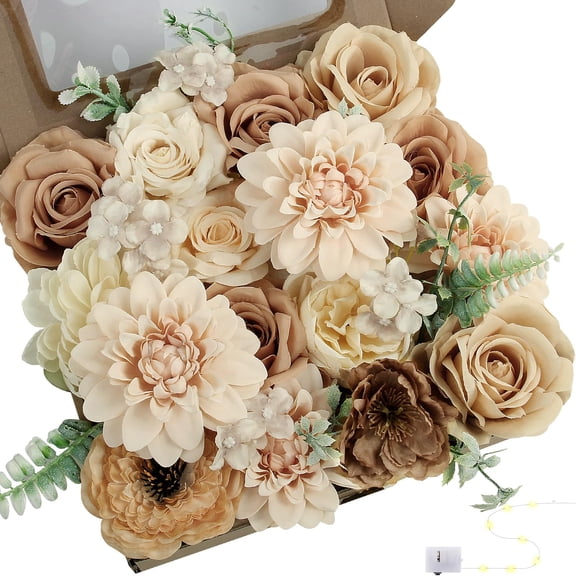 LELEE Artificial Flowers Combo Set Silk Flowers Fake Rose Leaf Box with Stems for DIY Wedding Bouquets Centerpieces Floral Arrangements Baby Shower Party Home Decor(Brown & Nude Color) Y101